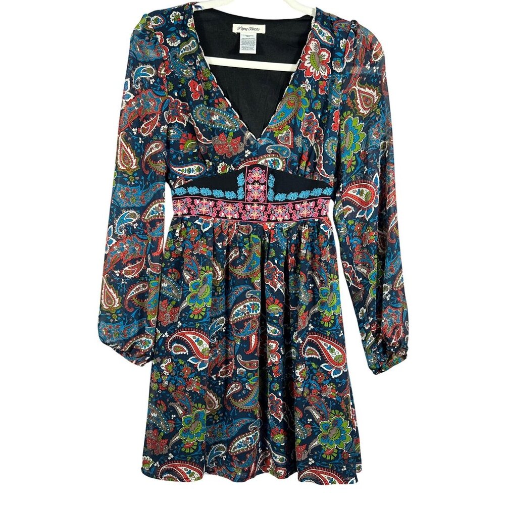 Flying Tomato Bohemian Paisley Dress Size Small Long Sleeve V-Neck